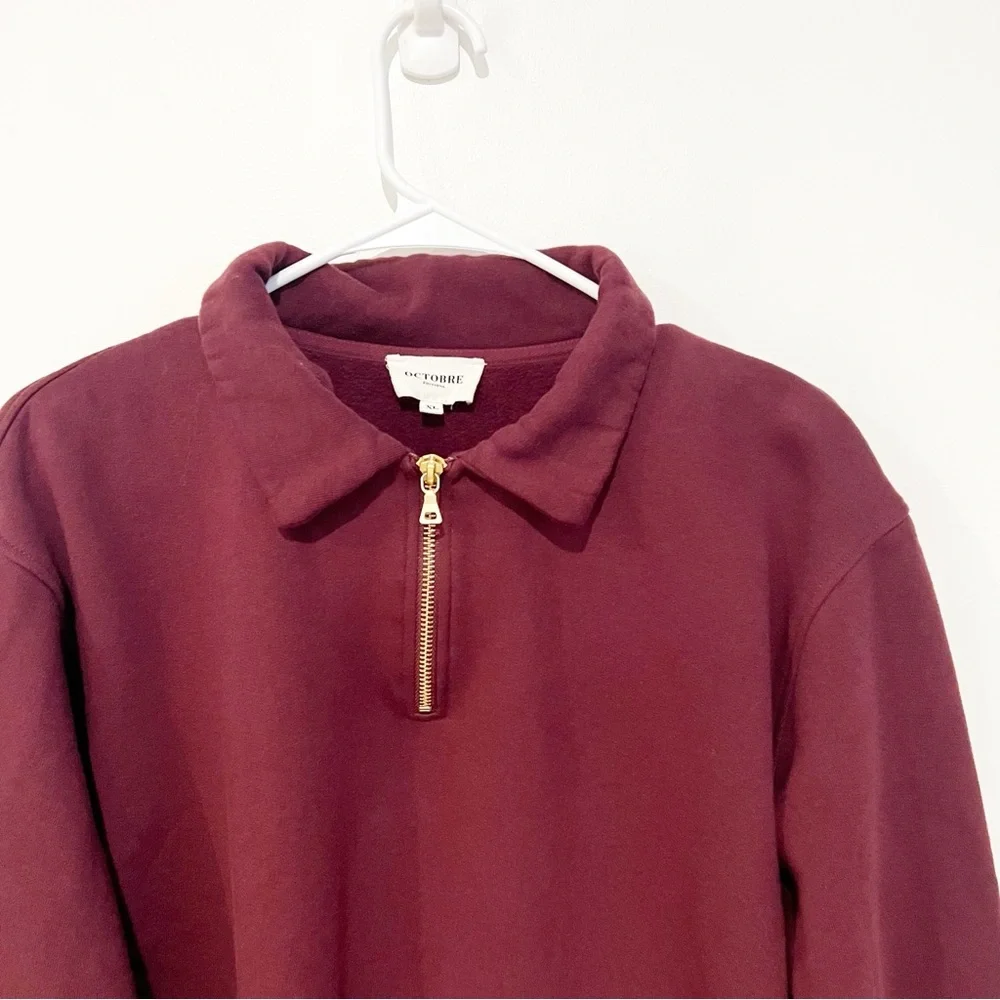 Octobre Editions Sezane Men’s Nichols Burgundy Exposed Quarter Zip Sweatshirt - Picture 9 of 11
